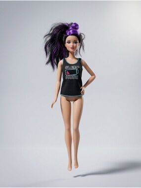 Vintage Barbie Doll with Black Tank and Purple Hair Highlights